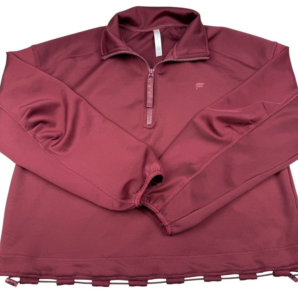 Fabletics Quarter Zip Pullover Womens Medium Maroon Athleisure‎ Drawstring Hem